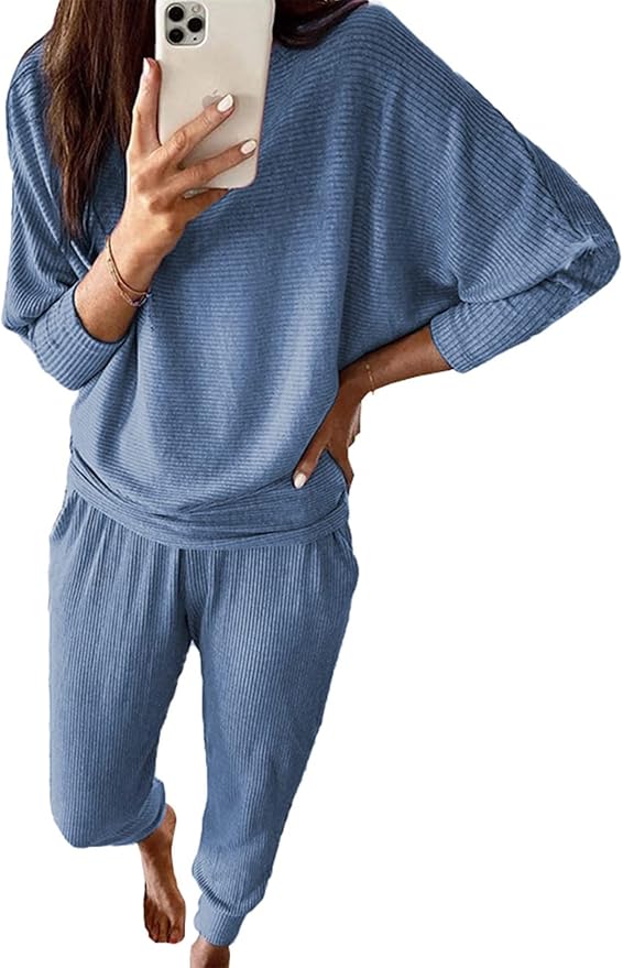 PRETTYGARDEN Women's Fall 2 Piece Lounge Set Long Sleeve Tops Ribbed Pants Spring Matching Sweatsuit Travel Outfits Clothes