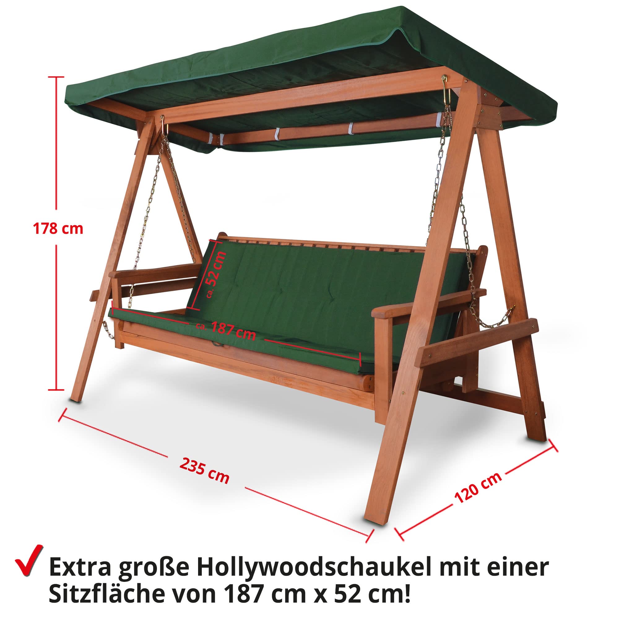 HECHT Hollywoodschaukel Baharu Lux Garten-Schaukel Meranti-Holz 4-sitzer (ca. 235 x 120 x 178 cm (BxTxH))