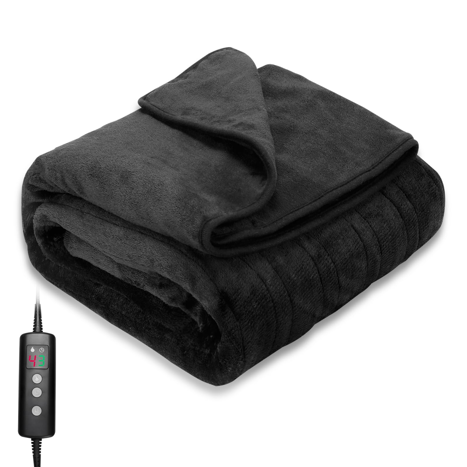 Heated Blanket, Electric heated throw 160x130CM Black, 10 Levels &1-9H Timer Auto-Off, Mac...