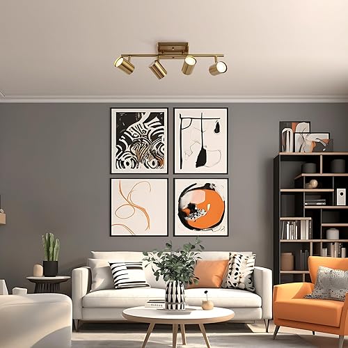 Miniatura 2 de KSANA Kit de iluminación de riel de 4 luces, lámpara de techo semiempotrada dorada con 4 cabezales de luz giratorios, iluminación decorativa moderna