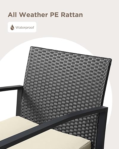 Miniatura 6 de Aiho Juego de muebles de patio, sillas mecedoras de mimbre para exteriores con cojín, muebles de porche con mesa de cristal, juego de conversación