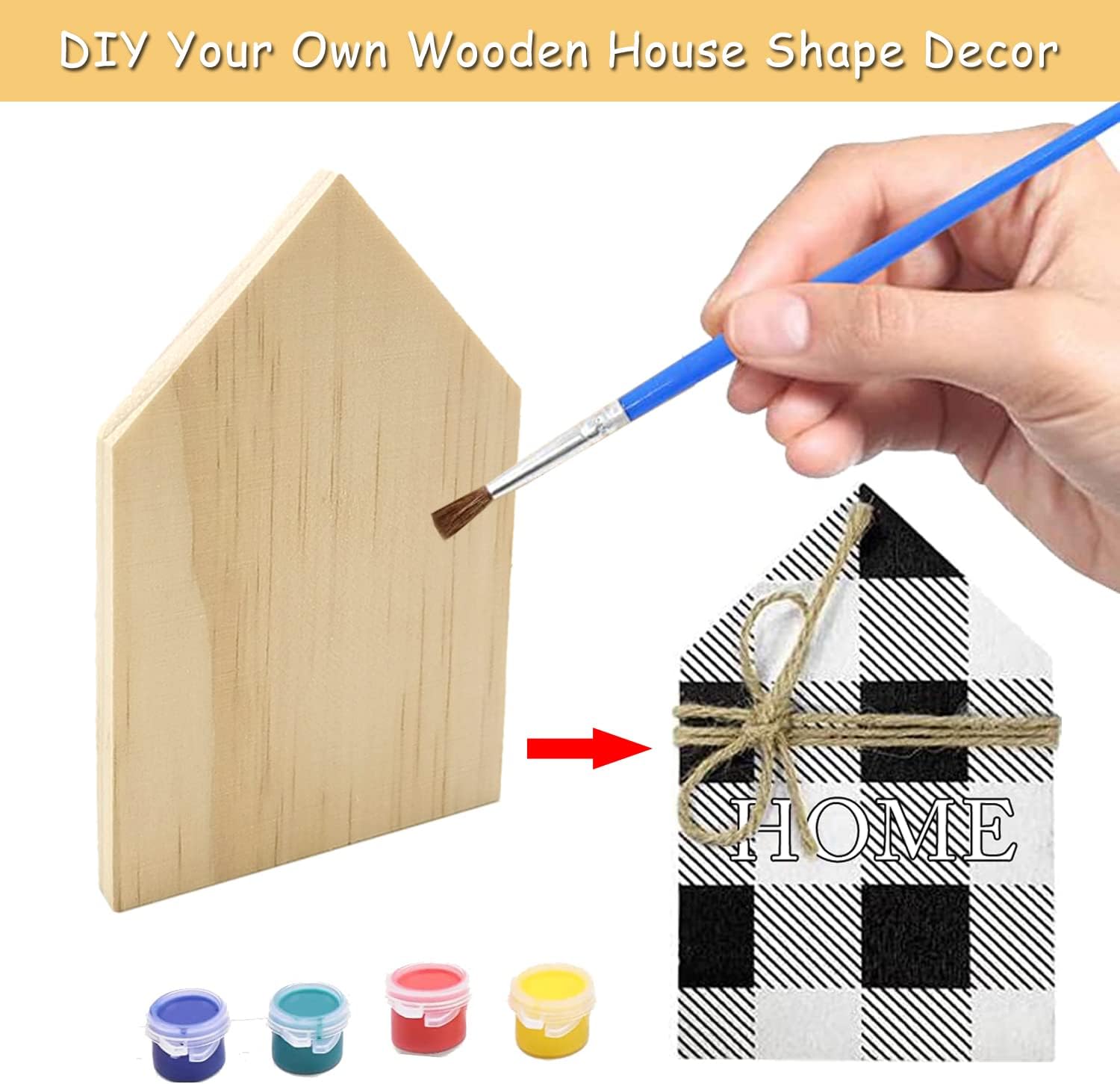 10 Pieces Unfinished House Shaped Wooden Cutouts Rustic Farmhouse Wooden Decorations Wooden Tiered Tray Decor for Home Kitchen Shelf Coffee Bar Table Halloween Christmas Day DIY