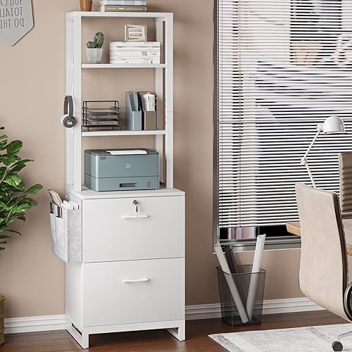 Miniatura 9 de Itaar Archivador de 2 cajones con cerradura, archivador para oficina en casa se adapta a tamaño legal/carta/A4, soporte de impresora con estante de