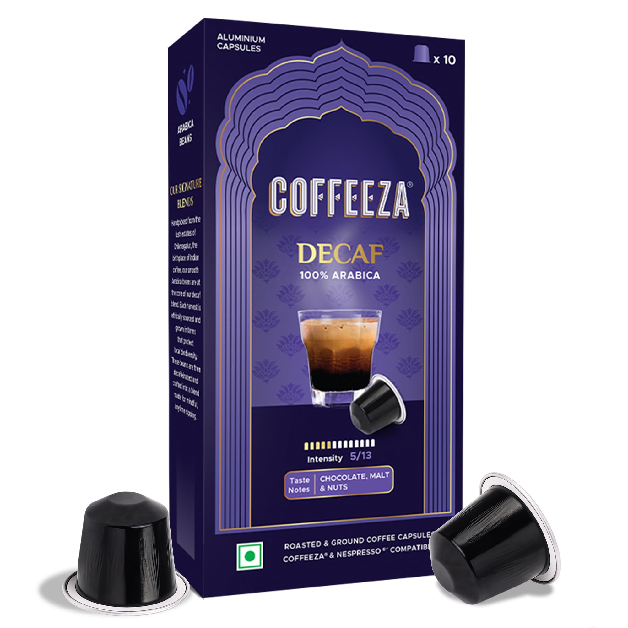 Coffeeza Decaf Coffee Capsules | 100% Arabica Coffee | A-Grade Beans from Chikmagalur | Single-Estate | Intensity 5 | Box of 1 (10 Capsules)-image-34