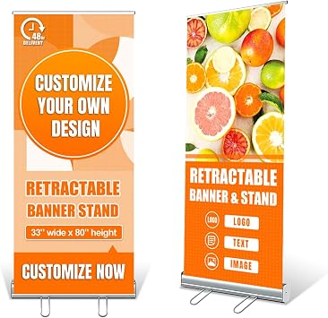 Signsxcel Custom Retractable Banner Stand for Business Events, Banners and Signs Customize with Stand for Indoor Outdoor Display, Trade Shows, Advertising, and Promotion-33x81