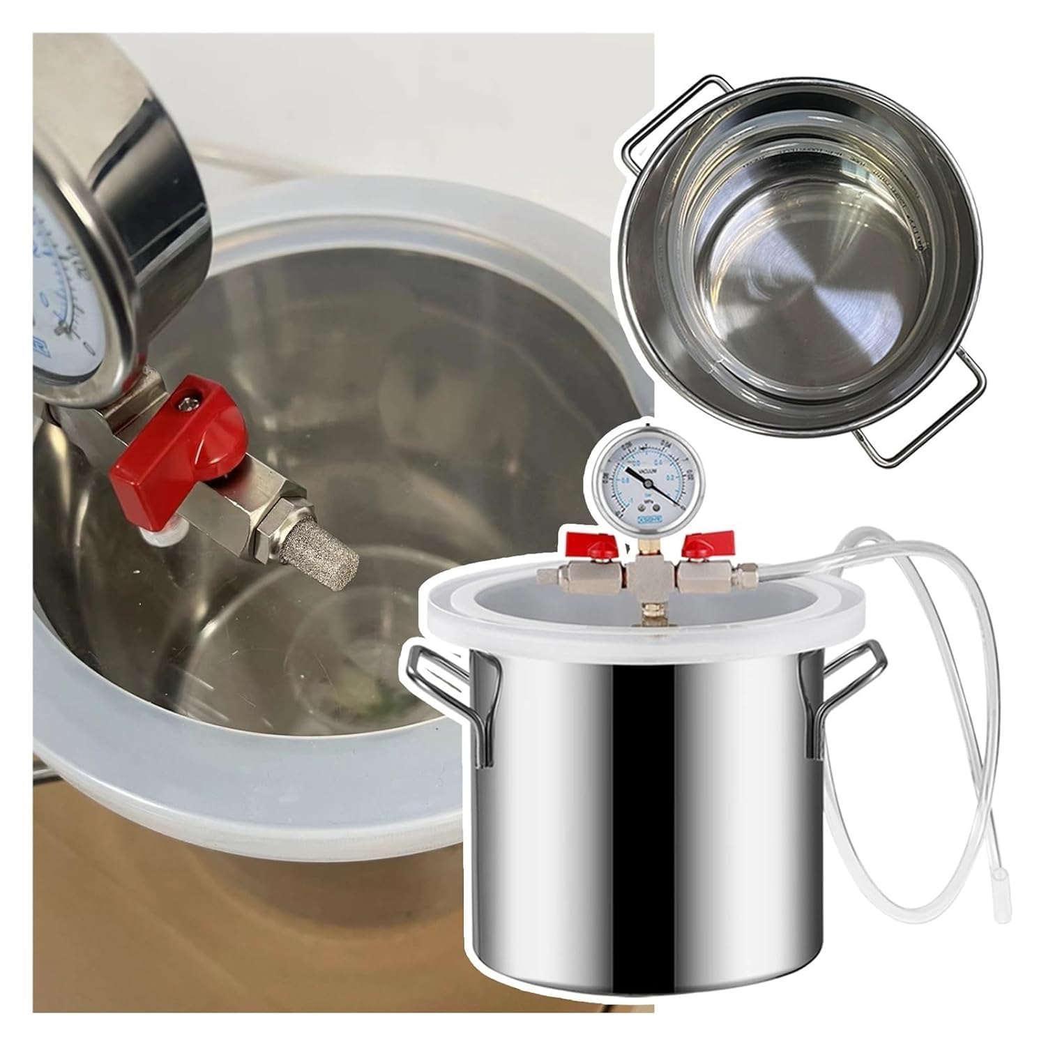 Vakuumkammer-Set aus Edelstahl mit transparentem Deckel für Harzguss, Epoxid-Entgasung und Holzstabilisierung, professionelle Laborausrüstung mit Messgerät und Ventilen (2,7 l Fassungsvermögen), 12 l