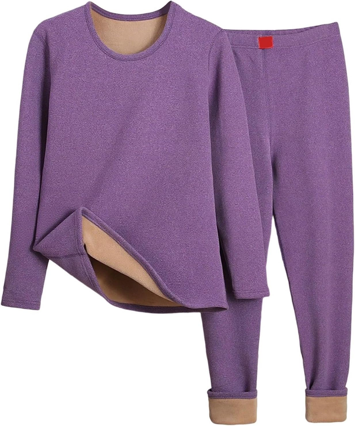 Women Winter Thermal Underwear Set Long Sleeve Turtleneck Top Pants Warm Fleece Lined Loungewear Comfy Base Layer