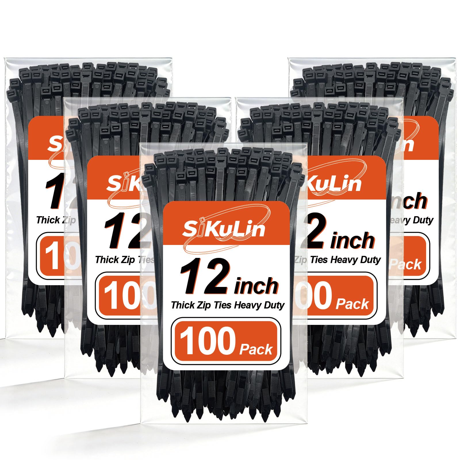 Thick Zip Ties Heavy Duty, 12 inch, Black, 250 lbs High Strength, 500 Pack, Heavy Duty Zip Ties for Outdoor Use, Extra Wide & Strong UV Resistant Cable Ties, Wire Ties, SiKuLin 12" (500 Pack) (250 lbs)