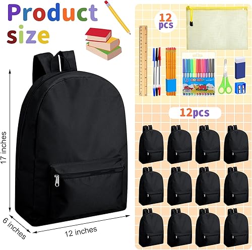 Miniatura 8 de Silkfly 24 mochilas a granel de 17 pulgadas y 24 juegos de suministros escolares, kit de papelería para el regreso a la escuela para niños, Varios