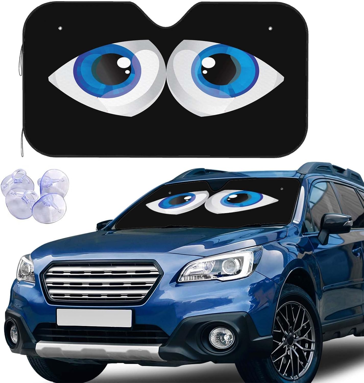 Cute Eyes Front Windshield Sun Shade Accordion Folding Auto Sunshade for Car Truck SUV-Blocks UV Rays Sun Visor Protector