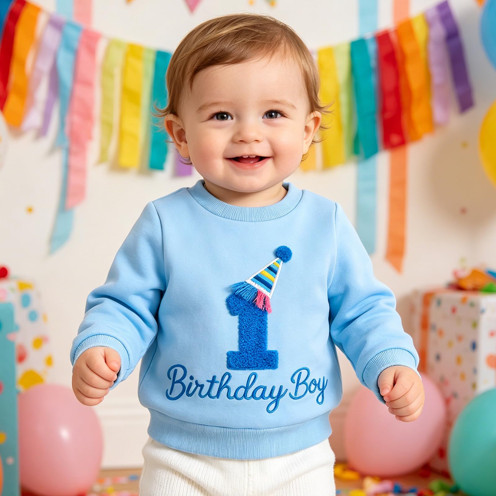 Kunyeah Sweat Shirt d'anniversaire pour Petit garçon T-Shirt à Manches Longues Enfant Broderie Lettres Pull-Over Vêtement pour Tout Petit