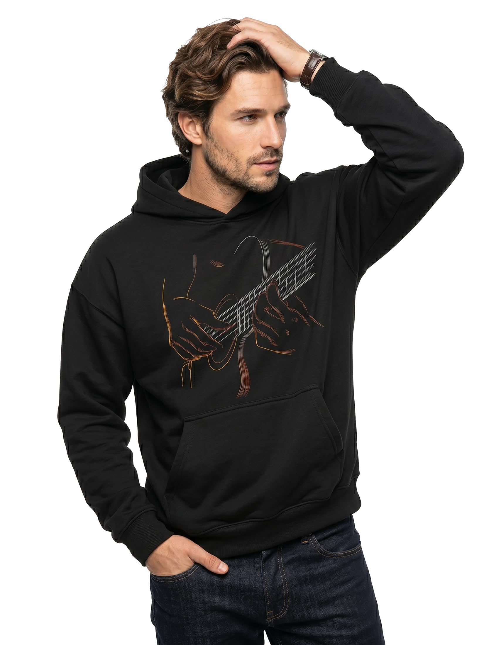 Makaya Sweat à Capuche Homme avec Motif Guitare Hoodie Musique