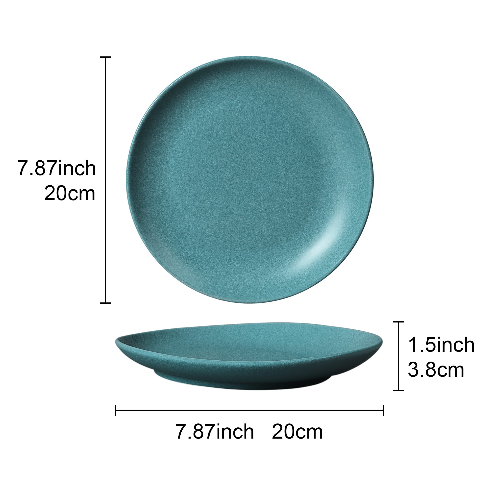 Fanquare Zestaw 4 talerzy deserowych, zielone, matowe, duże porcelanowe talerze do makaronu, nowoczesny zestaw naczyń ceramicznych, talerz sałatkowy, 20 cm