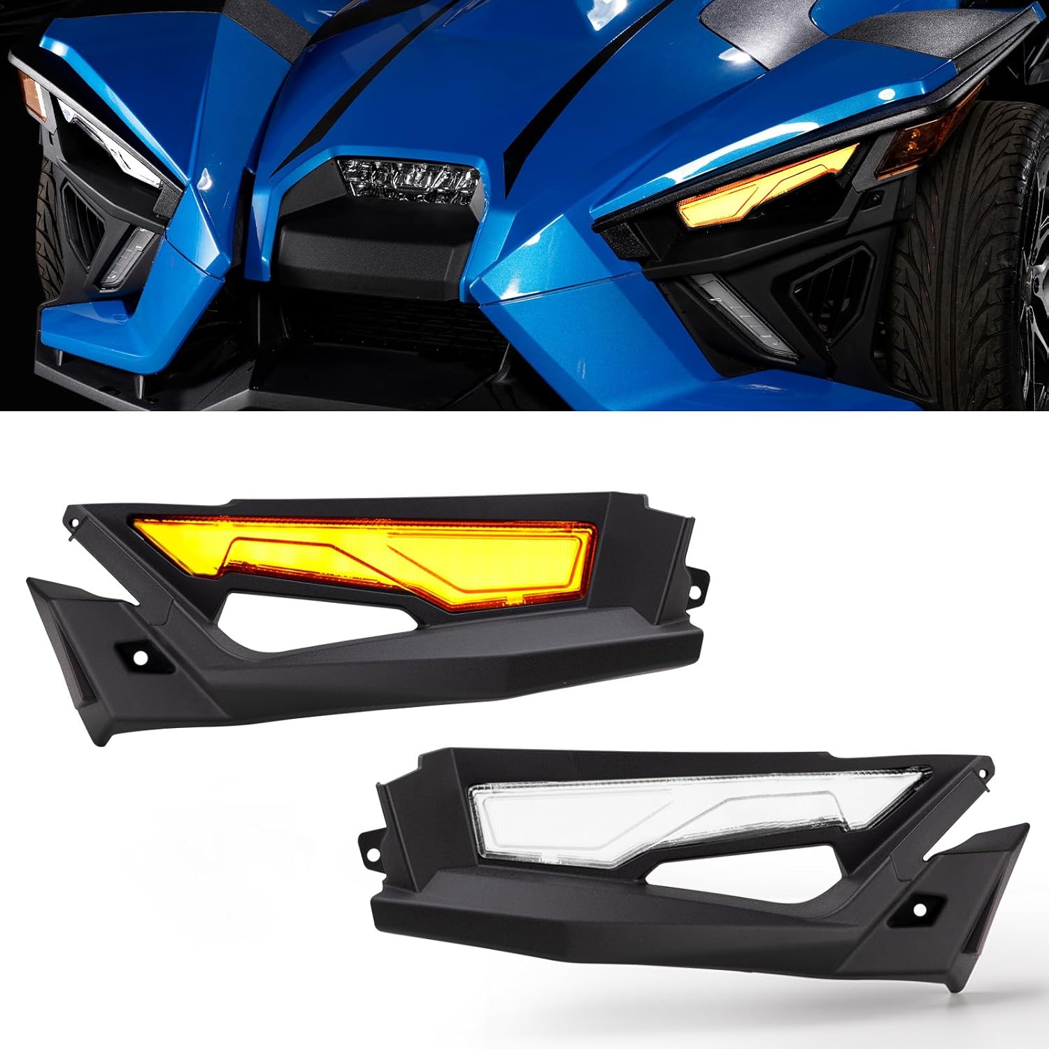 HAKA TOUGH Front Upper Accent Lights & Panels Kit for Polaris Slingshot S SL SLR R LE GT, Replace for OEM #2414077,2414078,5454400,5454399, for Slingshot Accessories 2020-2023