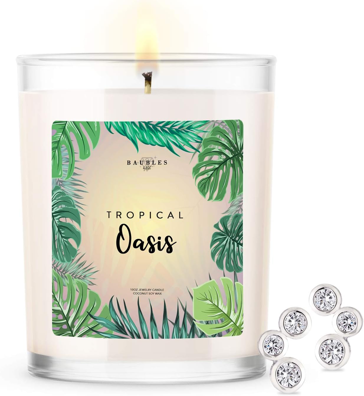 Kate Bissett Baubles Moonlit Mist Scented Premium Candle and Jewelry with Surprise Earring Inside | 10 oz Large Candle | Made in USA | Parrafin Free