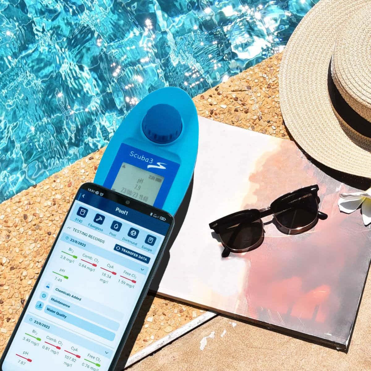 Lovibond Scuba 3S Analizador Digital de Agua para Piscinas y Spa con NFC, Medidor de pH, Cloro, Bromo y Alcalinidad, Incluye 70 Tabletas Reactivas