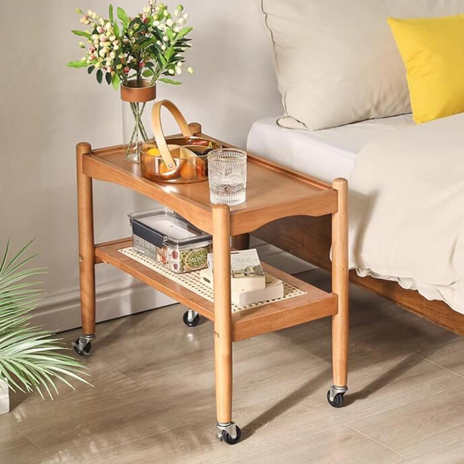 Aimery Office End Table Mobile 2 Tier Sofa Side Table, Square Coffee Table with Shelves, End Table for Dining Room Living Room Kitchen