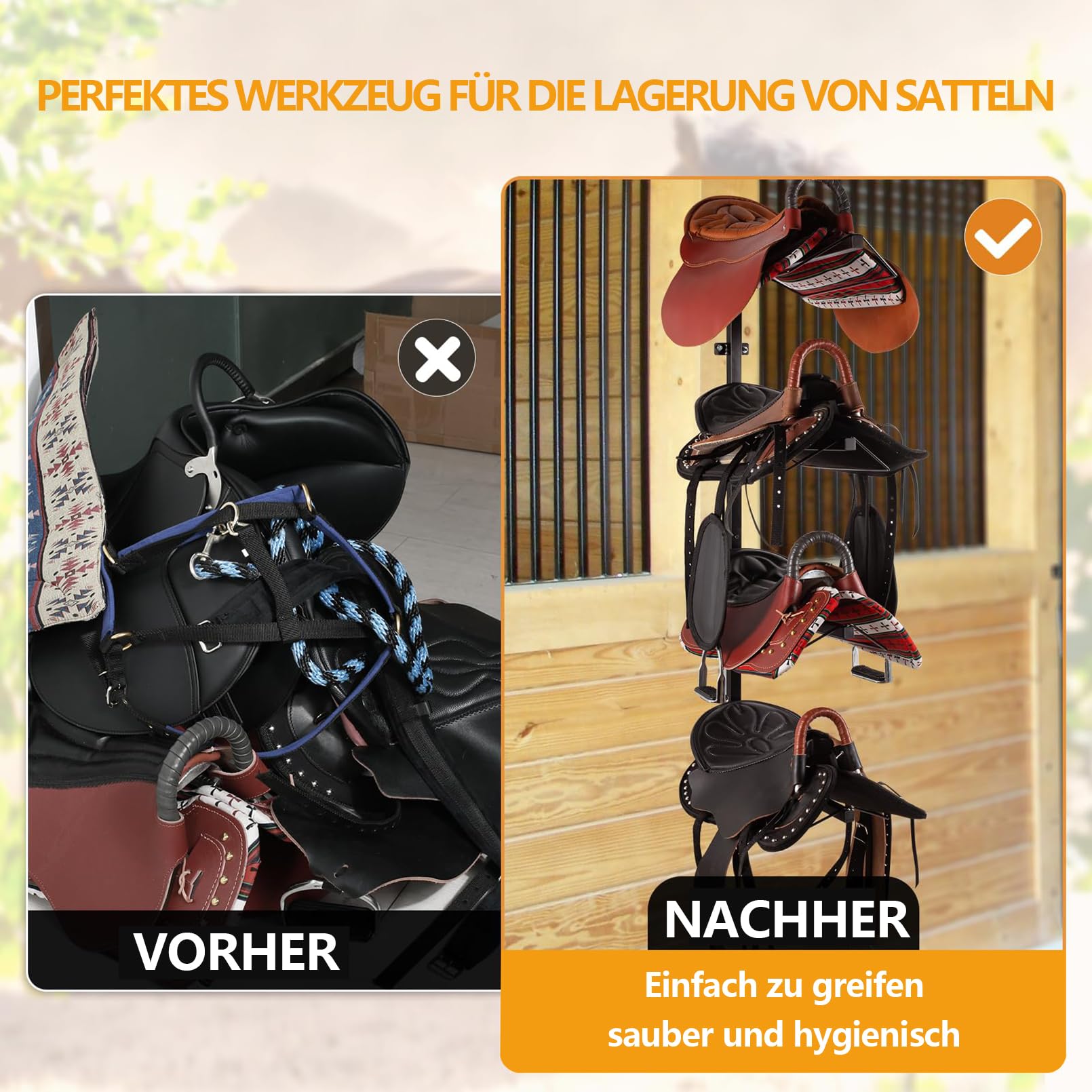 4-stufiger sattelhalter zur Wandmontage, Verstellbarer Sattelstorage für Pferde, bietet Platz für 4 Western- und Englischsättel, hängend, ideal für den Sattelraum oder die Lagerung,Schwarz