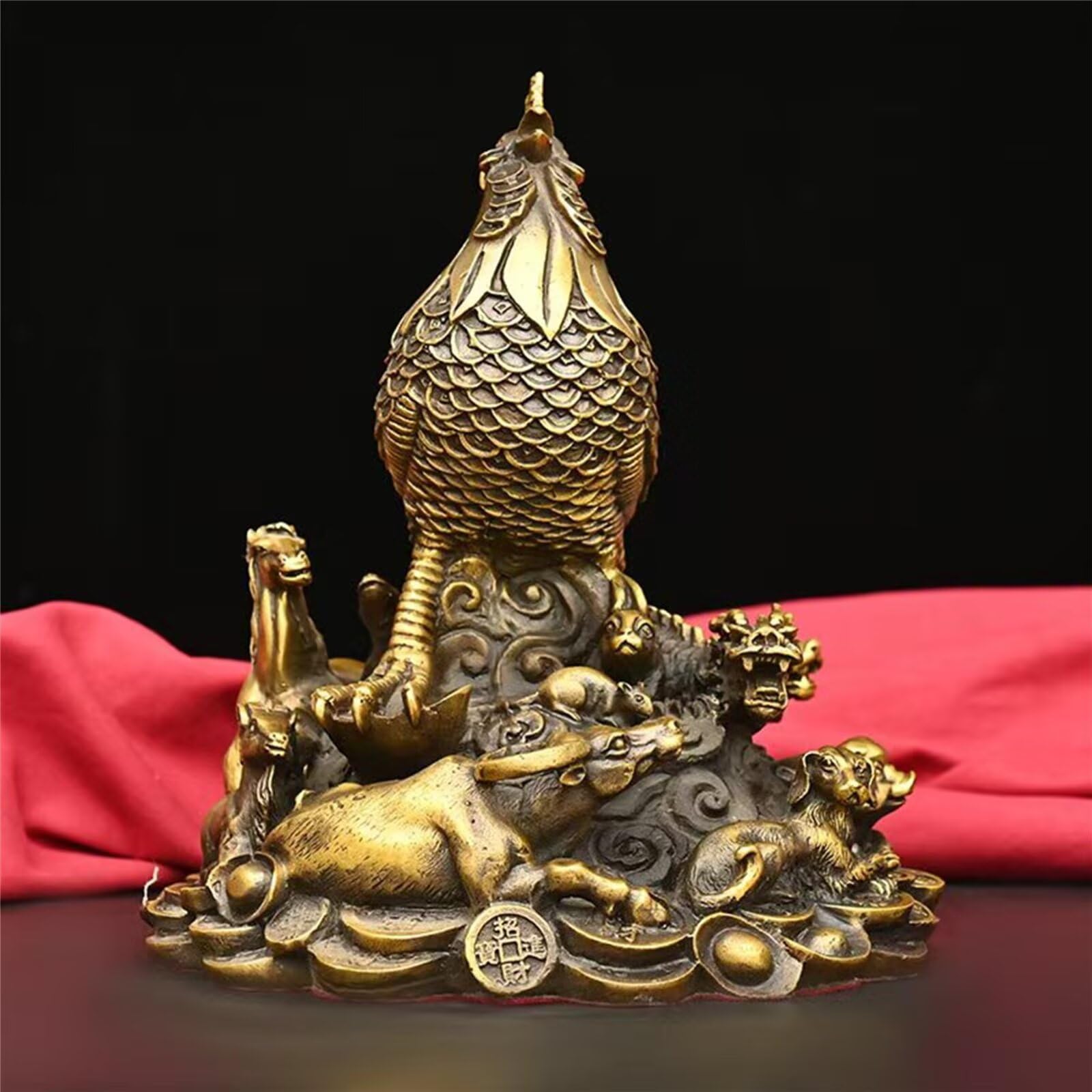 prezenty powodzenia - Posągi koguta z czystego brązu Feng Shui Pomyślne pieniądze Rooste figurka statuetki dekoracja domu i biura rękodzieło kolekcja prezentów