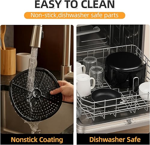 Miniatura 5 de Freidora de aire extra caliente de 6.5 cuartos de galón para cocinar crujiente, hornear asado, antiadherente, acabado negro brillante, perfecta para