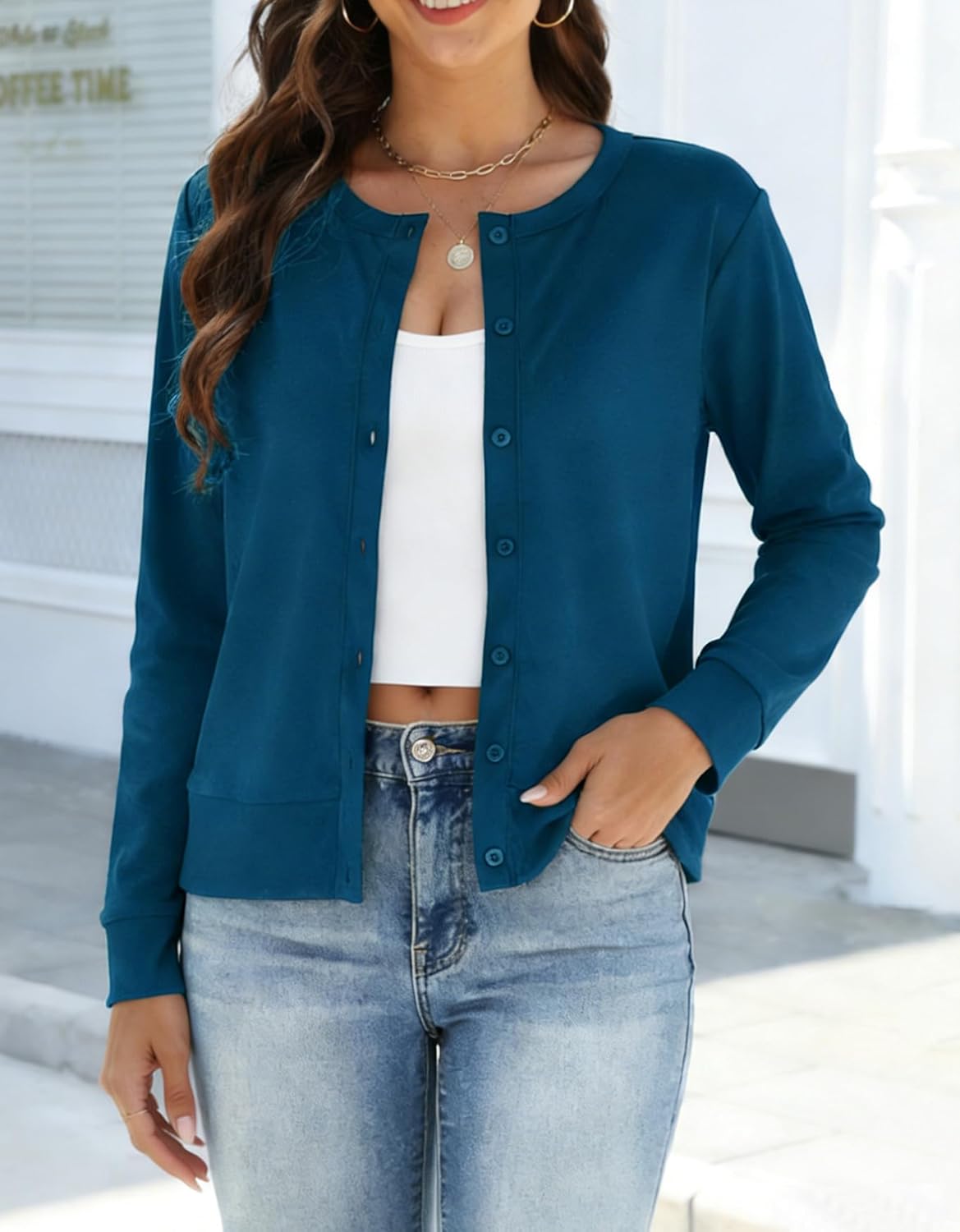 Women's Lightweight Cardigan Sweaters Long Sleeve Button Down Open Front Short Cardigan Spring Summer - Image 2