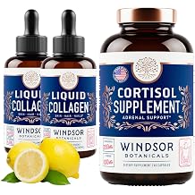 WINDSOR BOTANICALS 2p Liquid Collagen Hair Skin and Nails Vitamins and Cortisol Blocker - Beauty and Wellness Bundle