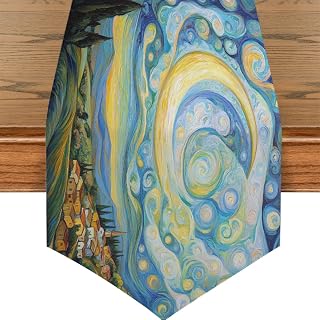Starry Night Oil Painting Table Runner 13x70 Inches Long Polyester Fabric Anti-Wrinkle Fade-Resistant Table Runners for Dining Room Wedding Party Decorative Dressers Scarf
