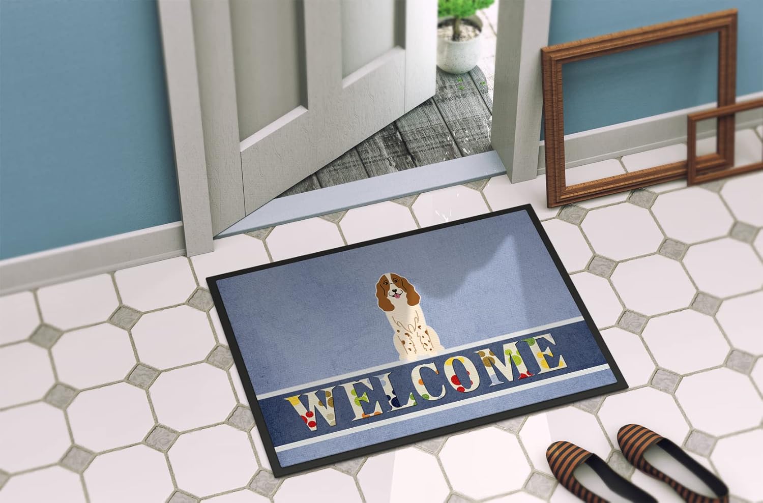 Caroline's Treasures BB5612MAT Russian Spaniel Welcome Doormat 18x27 Front Door Mat Indoor Outdoor Rugs for Entryway, Non Slip Washable Low Pile, 18H X 27W