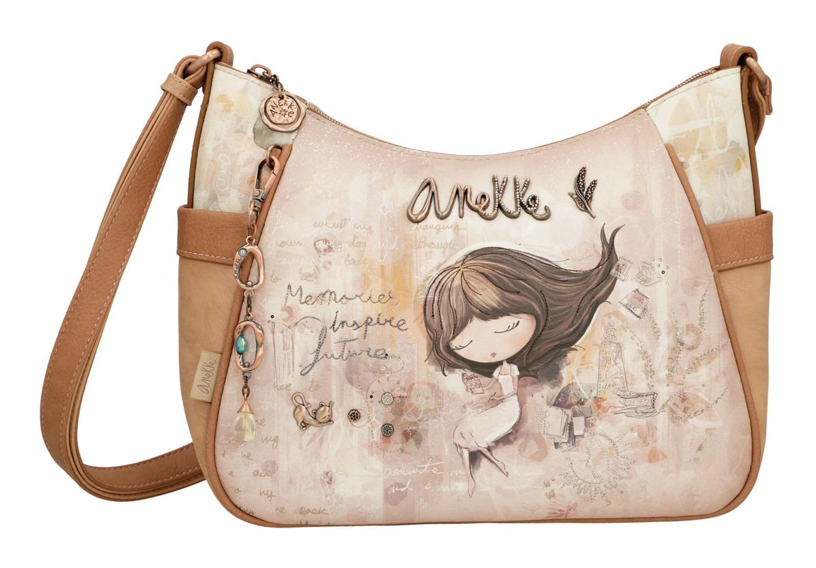 Anekke Bandolera Grande Memories - Estilo Casual y Gran Capacidad | Bolsillos Laterales y Bandolera Ajustable | Medidas: 30x23x11 cm
