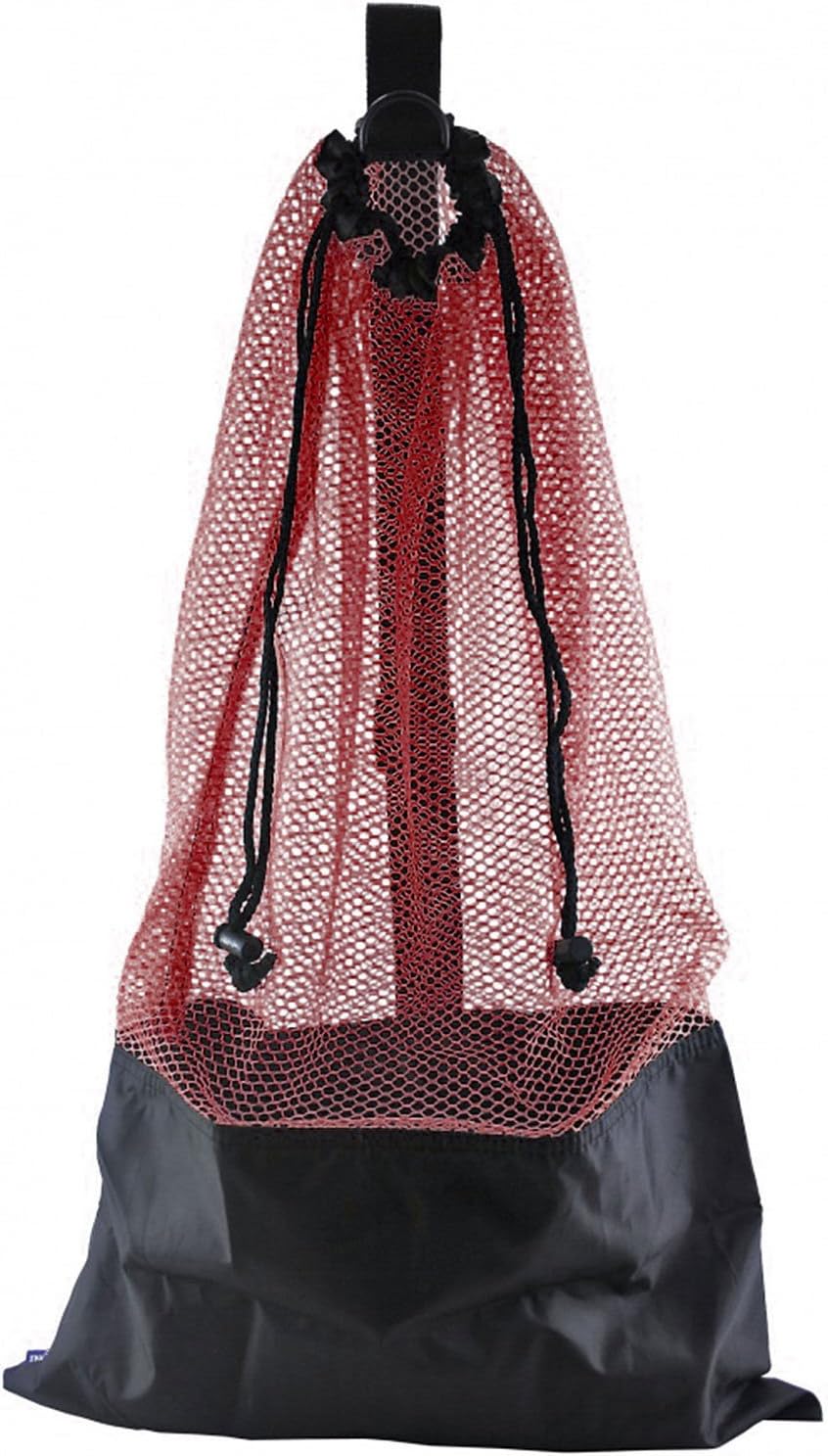Mesh Bag Draw String w/Shoulder Strap (Red, One Size)