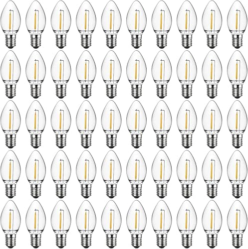 Meconard Bombillas LED C7 de repuesto de Navidad, bombillas LED inastillables C7 para luces de Navidad al aire libre, base de candelabro E12,