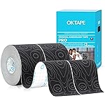 OK TAPE PRO Kinesiology Tape Uncut Roll, Elastic Physical Therapy Athletic Tape for Pain Relief, Muscle Support, Kinetic Tape, Water Resistant, 2in X 16.4ft -Black Gray 2 Rolls