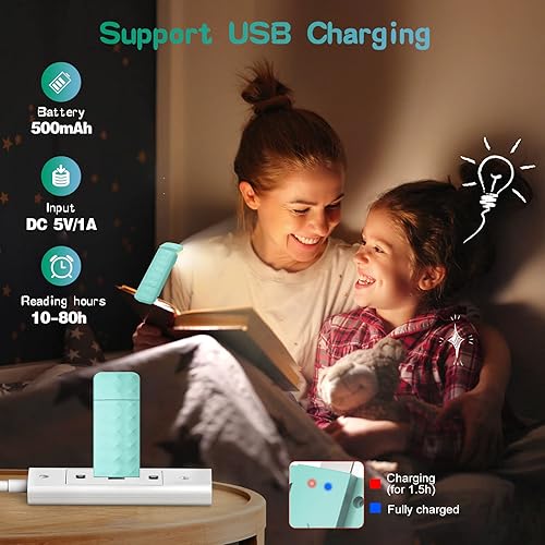 Miniatura 5 de qimedo Paquete de 2 focos de bolsillo mejorados, luz de libro USB, luz de libro para leer en la cama, tres colores de iluminación de lectura, brillo