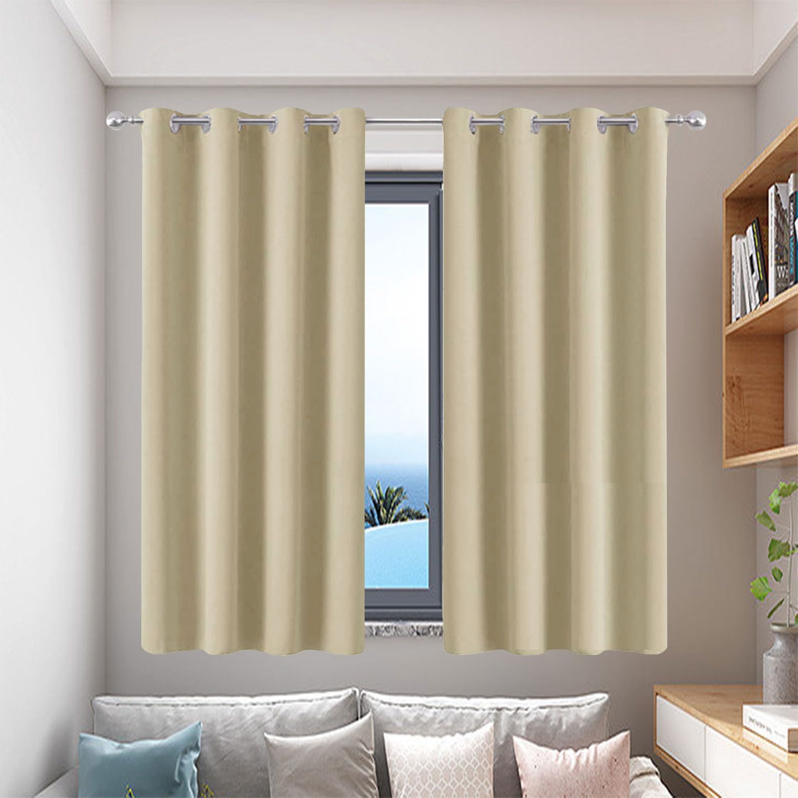 Verdunklungsvorhänge mit Ösen 270 x 270 cm Sonnenschutz Schalldämmung Gardinenschals mit Schlaufen Ohne Bohren Energieeinsparung für Wohnzimmer Schlafzimmer, Creme Farben