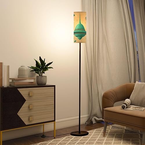 Miniatura 4 de Modern Standing Lamps Retro Futuristic Saucers Teal Sparkling Stars Floor Lamp Metal Pole Lamp with Linen Lampshade for Bedroom Living Room Office