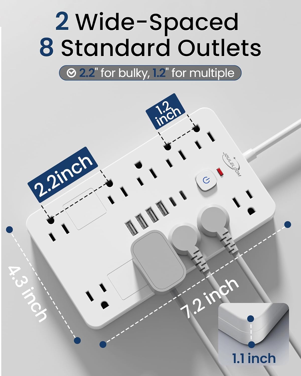 JouleLoom Surge Protector Power Strip,10 Outlets(1850W/15A) with 6 USB Ports (2 USB C), 6 Feet Extension Cord Wall Mount Power Strip, ETL Listed for Home, Dorm Room