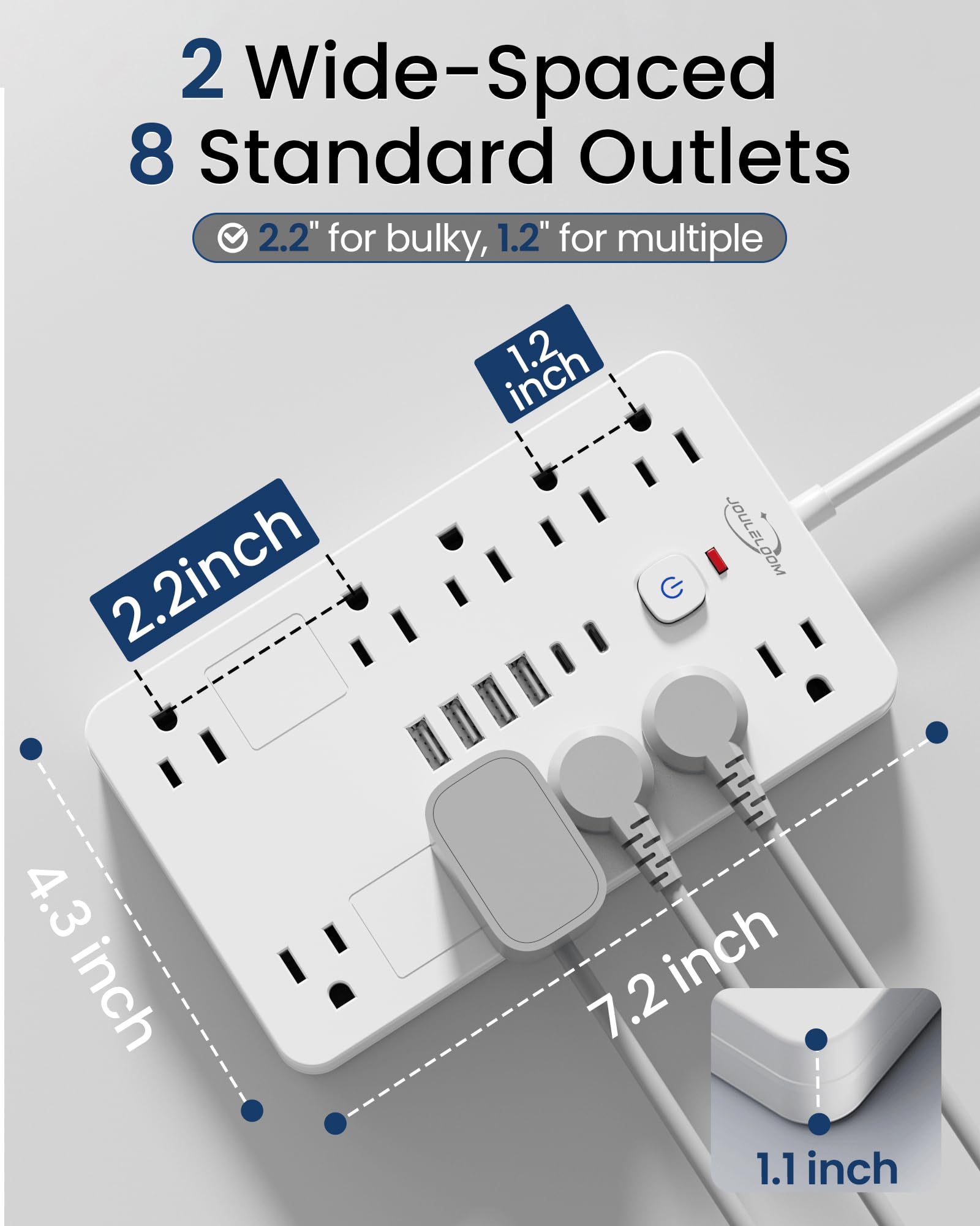 JouleLoom - Regleta de protección contra sobretensiones, 10 Salidas (1850 W/15 A) con 6 Puertos USB (2 USB C), Cable de extensión de 6 pies para Montaje en Pared, listado ETL para el hogar