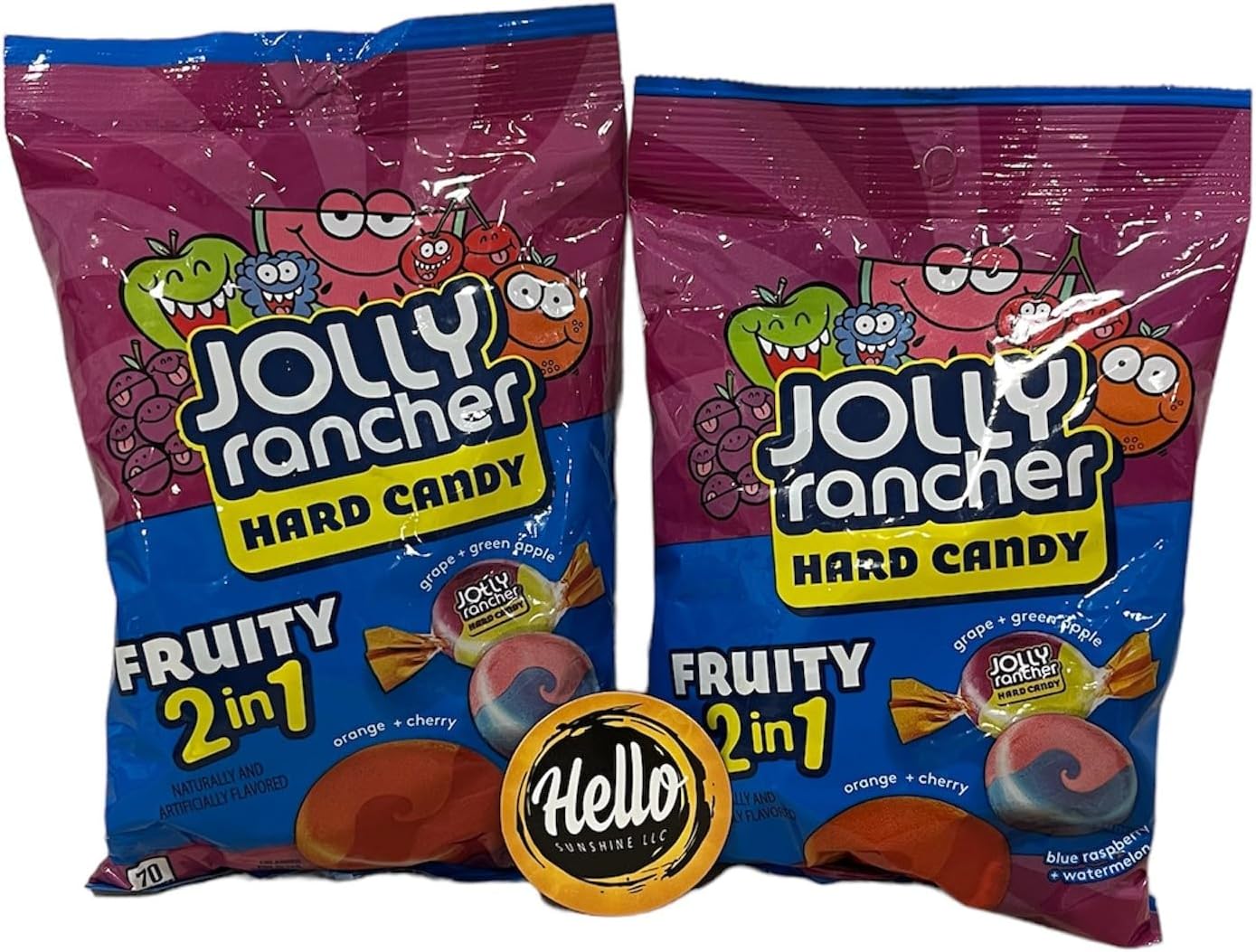 Jolly Rancher Hard Candy Fruity 2 in 1 Assorted Fruit Flavors (2 Bags 6.5 oz Each Bag) Includes Hello Sunshine Customized Magnet!