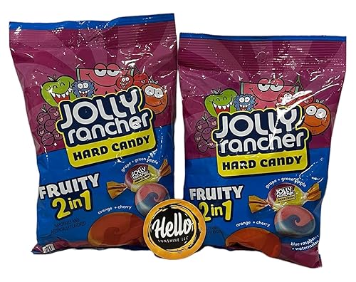 Jolly Rancher - Caramelos duros frutales 2 en 1 surtidos de sabores de frutas (2 bolsas de 6.5 onzas cada bolsa), incluye imán personalizado Hello