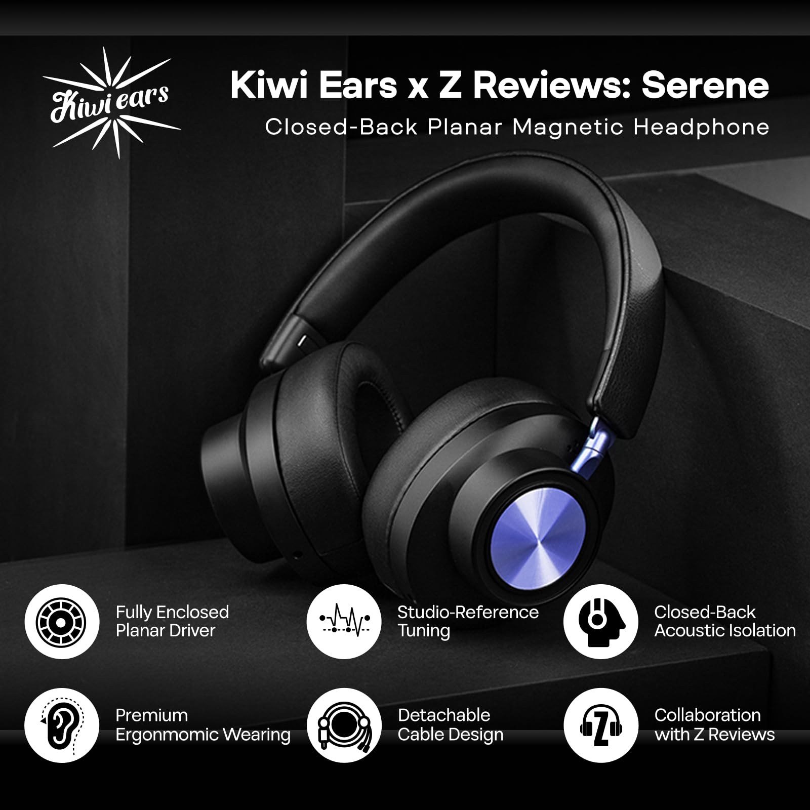 Linsoul Kiwi Ears x Z Reviews: Serene Cuffie Over Ear con Cavo, Driver Planare Completamente Chiuso, Equilibrio Tonal di Precisione, Cuscinetti in Pelle Vegana per DJ, Gamer e Musicisti