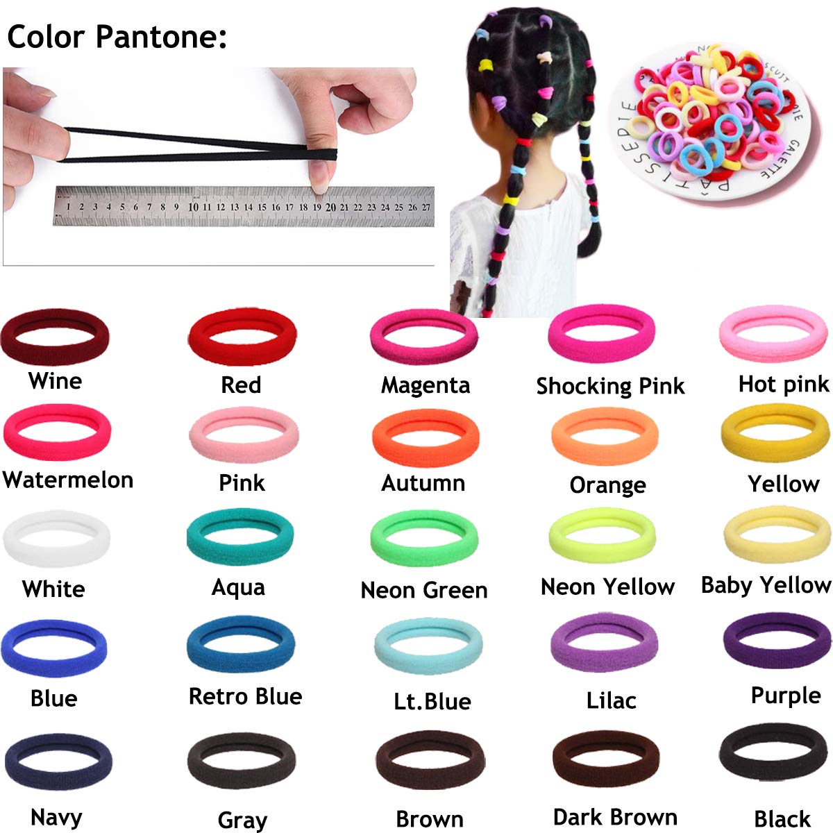 CÉLLOT 100PCS Elastic Hair Ties, 4cm Diameter Seamless Nylon Bands, Normal Ponytail Holders for Women & Children thumbnail
