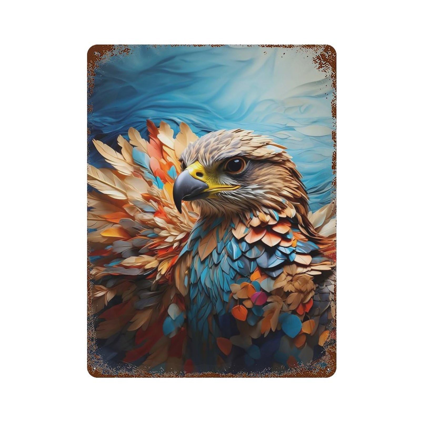 Garage Style Colorful Falcon Rusty Metal Tin Sign 15.7"x11.8", Farmhouse Wall Decor for Bar And Workshop