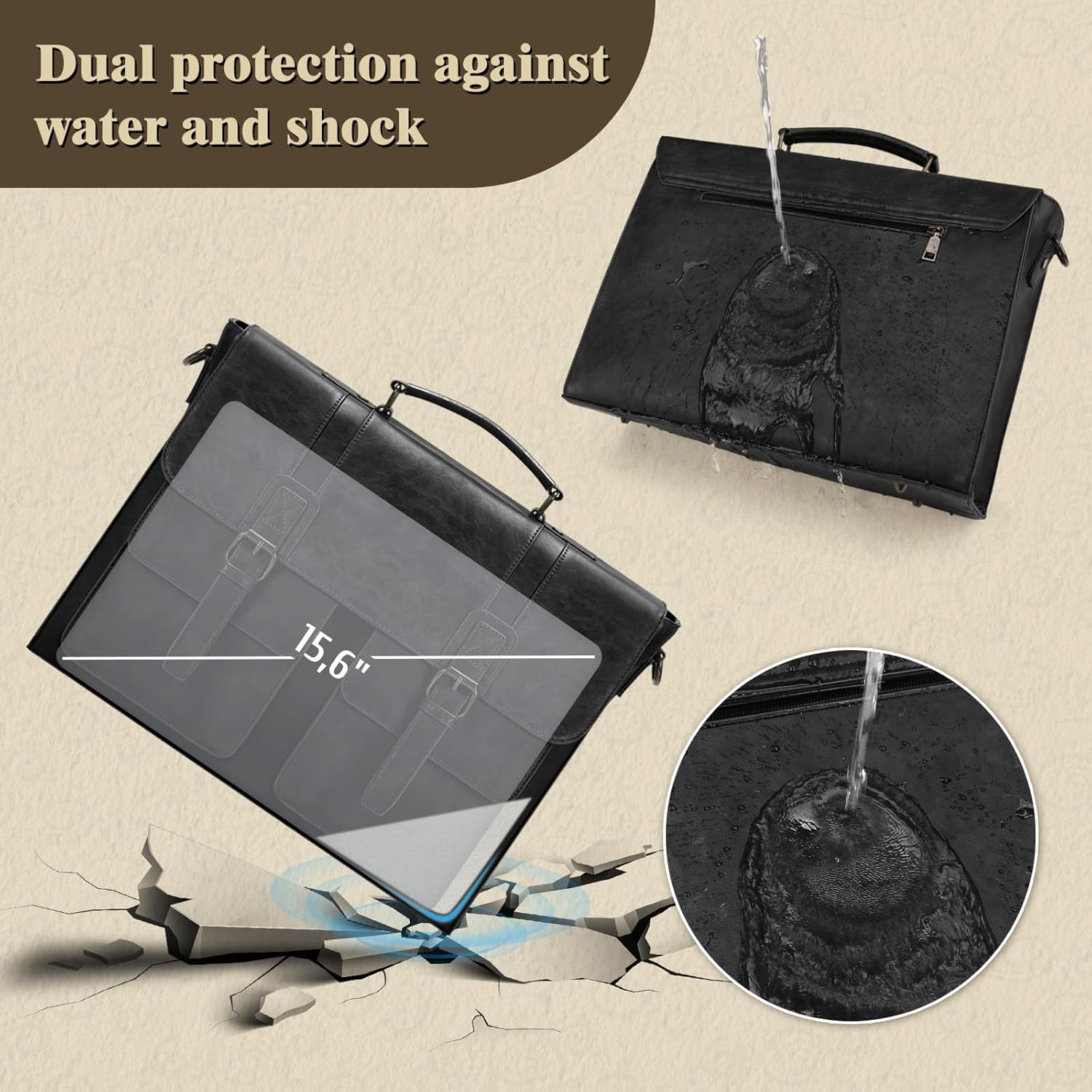 Leather Messenger Bag for Men 15.6 Inch Vintage Laptop Bag Waterproof Briefcases for Men Computer Bag Satchel for Work/Office - Image 3