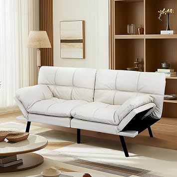 MUUEGM Futon Sofa Bed Couch,Convertible Futon Sofa Couch,Loveseat Sleeper Sofa Bed,Modern Sofa Bed for Living Room,Office,Apartment,71Fabric Futon Couch with Adjustable Backrest,White