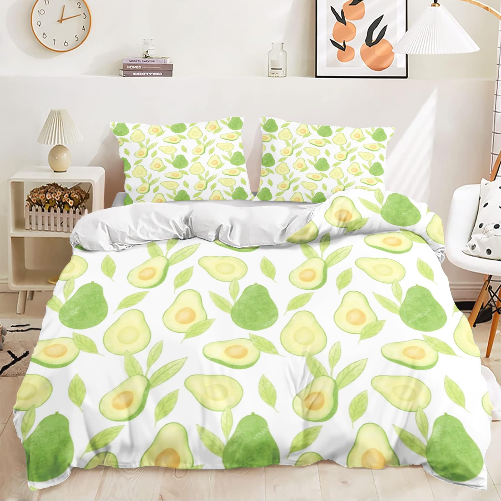KIDSLOVE Avocado Pościel 135 x 200 cm, wzór z kreskówki, awokado, zestaw pościeli dla dzieci, śliczny awokado, zestaw pościeli z nadrukiem 3D, 100% mikrofibra, awokado (3, 135 x 200 cm, 50 x 75 x 1)