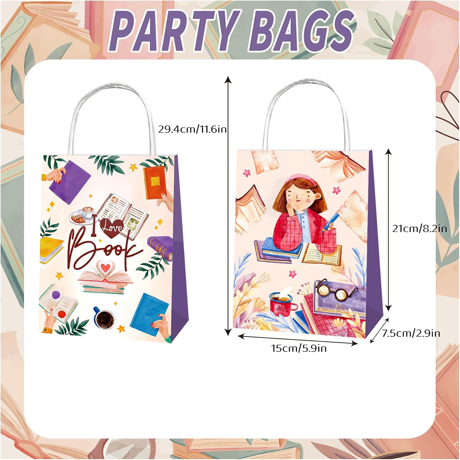 12 Pcs Book Party Bags Books Portable Gift Bag Goodie Bag Candy Bags for Book Party Decorations Reading Birthday Party Supplies image 4