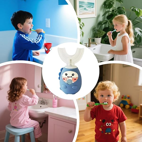 Spazzolino da denti a U per bambini, 3 modalità, elettrico a forma di U, timer da 2 minuti, per la pulizia dei denti dei bambini, portatile, automatico, con timer, divertente pulizia dei denti per la - 3