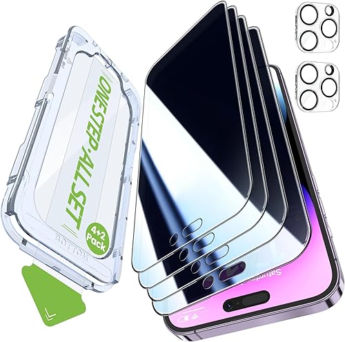 Miniatura 24 de iGluz Paquete de 4+2 protectores de pantalla de privacidad para iPhone 15 Pro Max con protector de lente de cámara de 6.7 pulgadas, 9H + vidrio