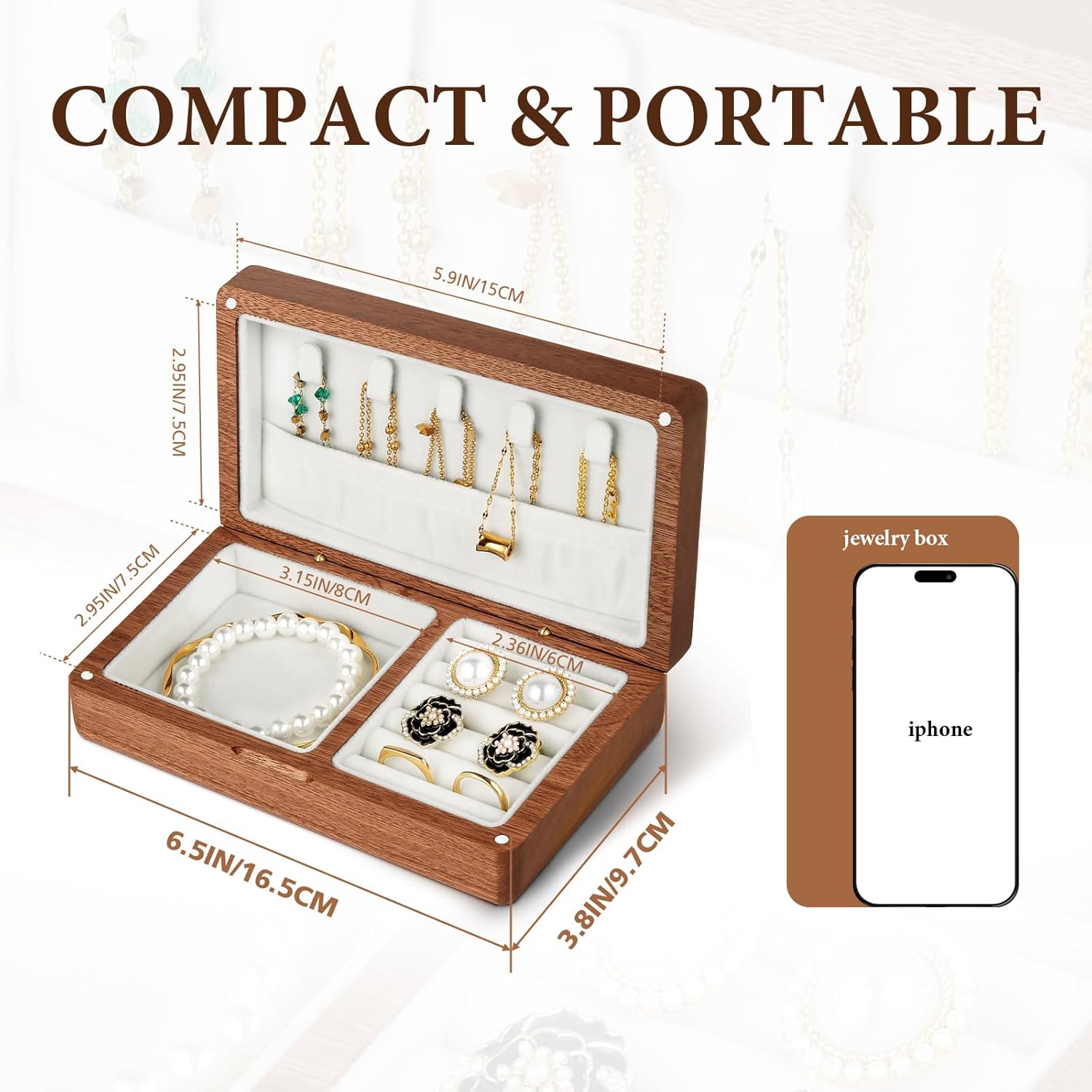 LadyRosian Wooden Small Jewelry Box - Mini Wood Travel Jewelry Case Portable Organizer for Rings, Earrings, Necklaces & Bracelets Storage Women Girls Men,Sapele - Image 2