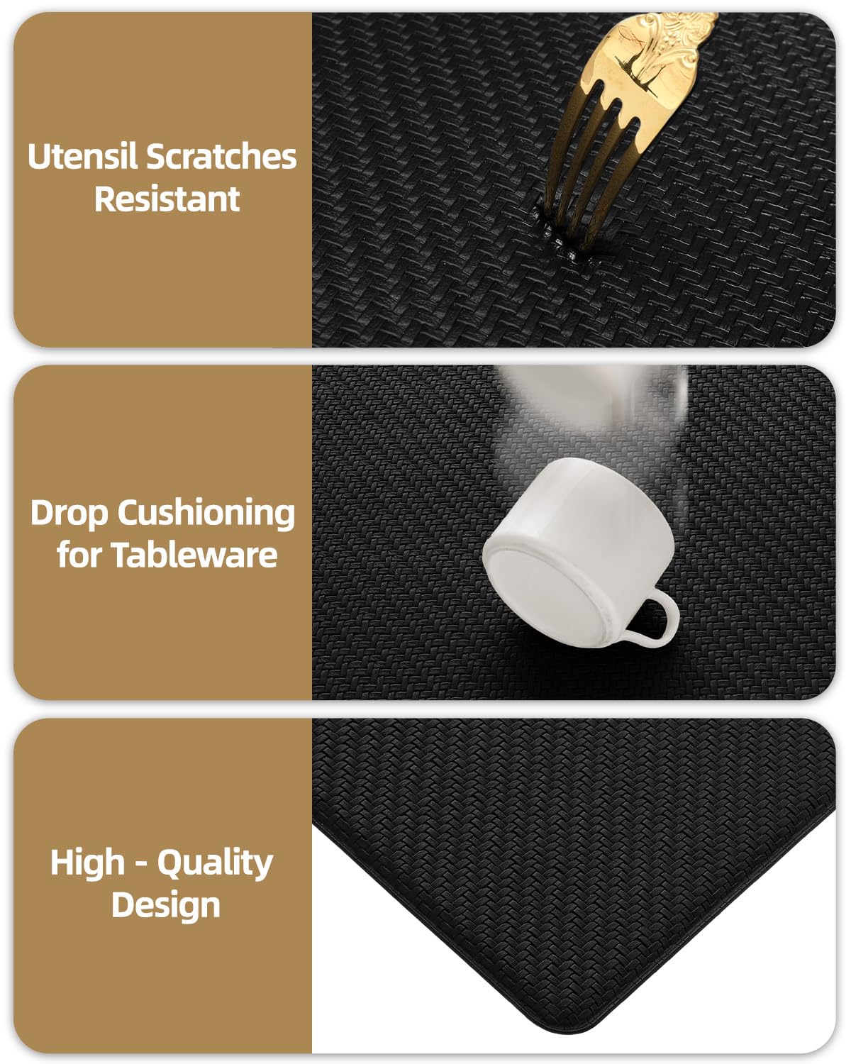 Color&Geometry Lot de 2 tapis de cuisine rembourrés anti-fatigue, antidérapants, imperméables, rembourrés en mousse pour évier, bureau, 43,2 x 73,7 cm + 43,2 x 150 cm, noir